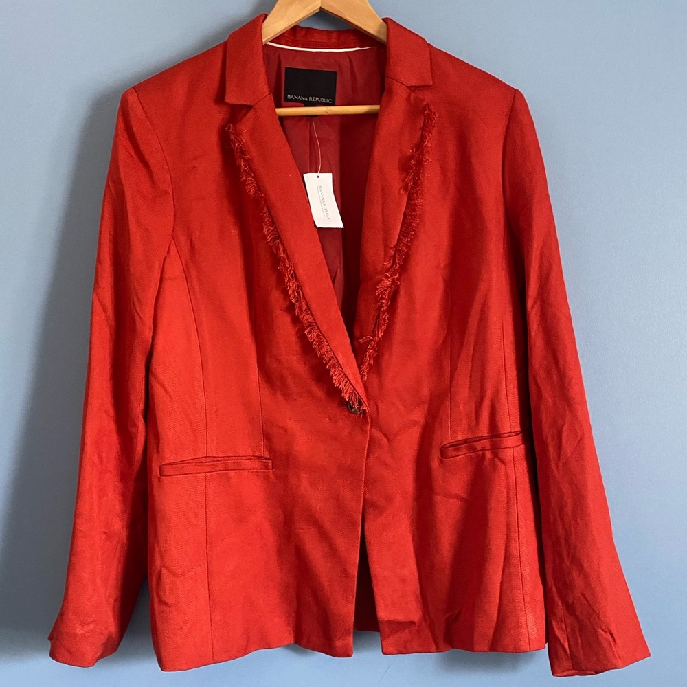 NWT Banana Republic Burnt Orange Raw Cut Fringe Collar Jacket